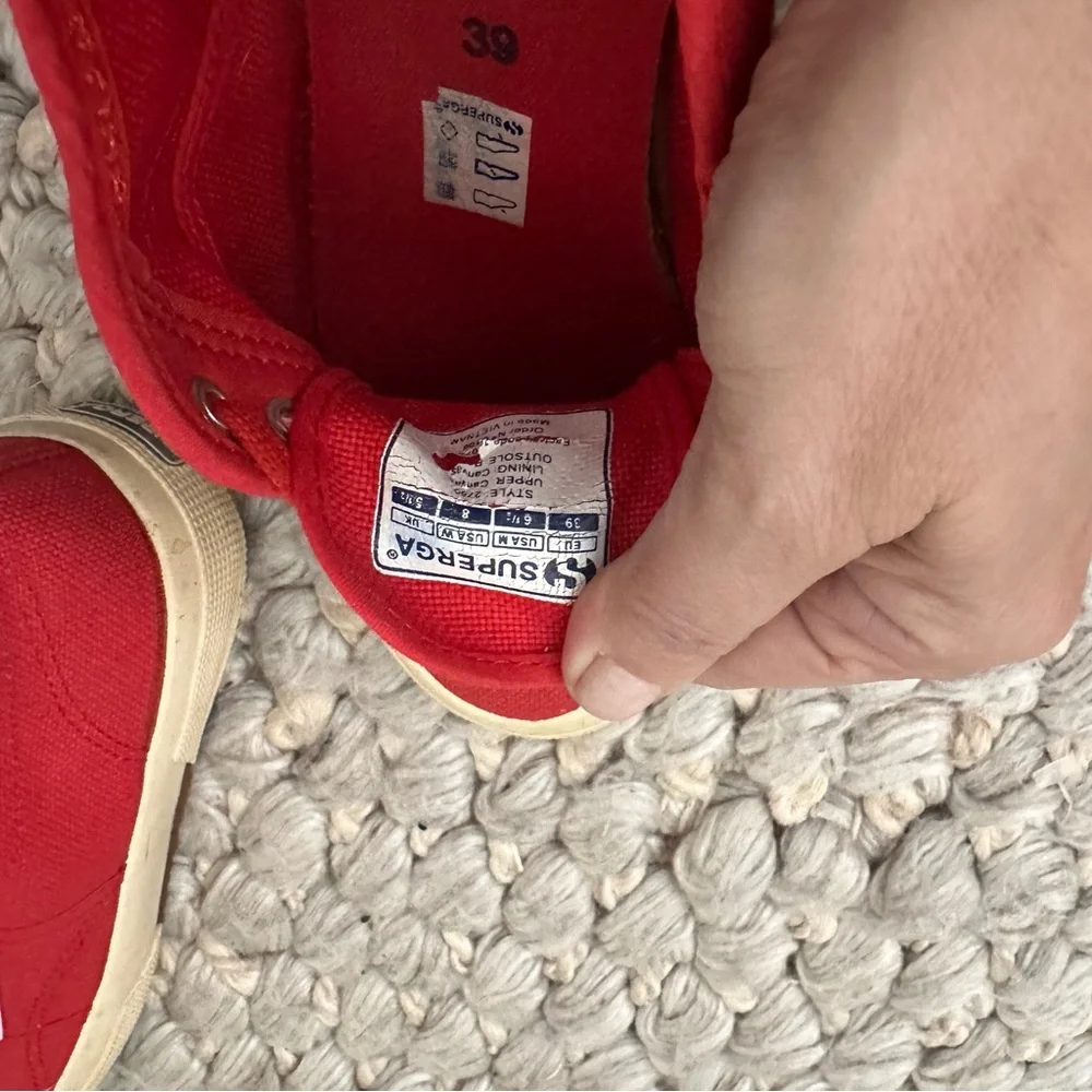 Superga 2750 Cotu Classic Sneaker Women 8‎ Low Top Red White Canvas Casual Shoes